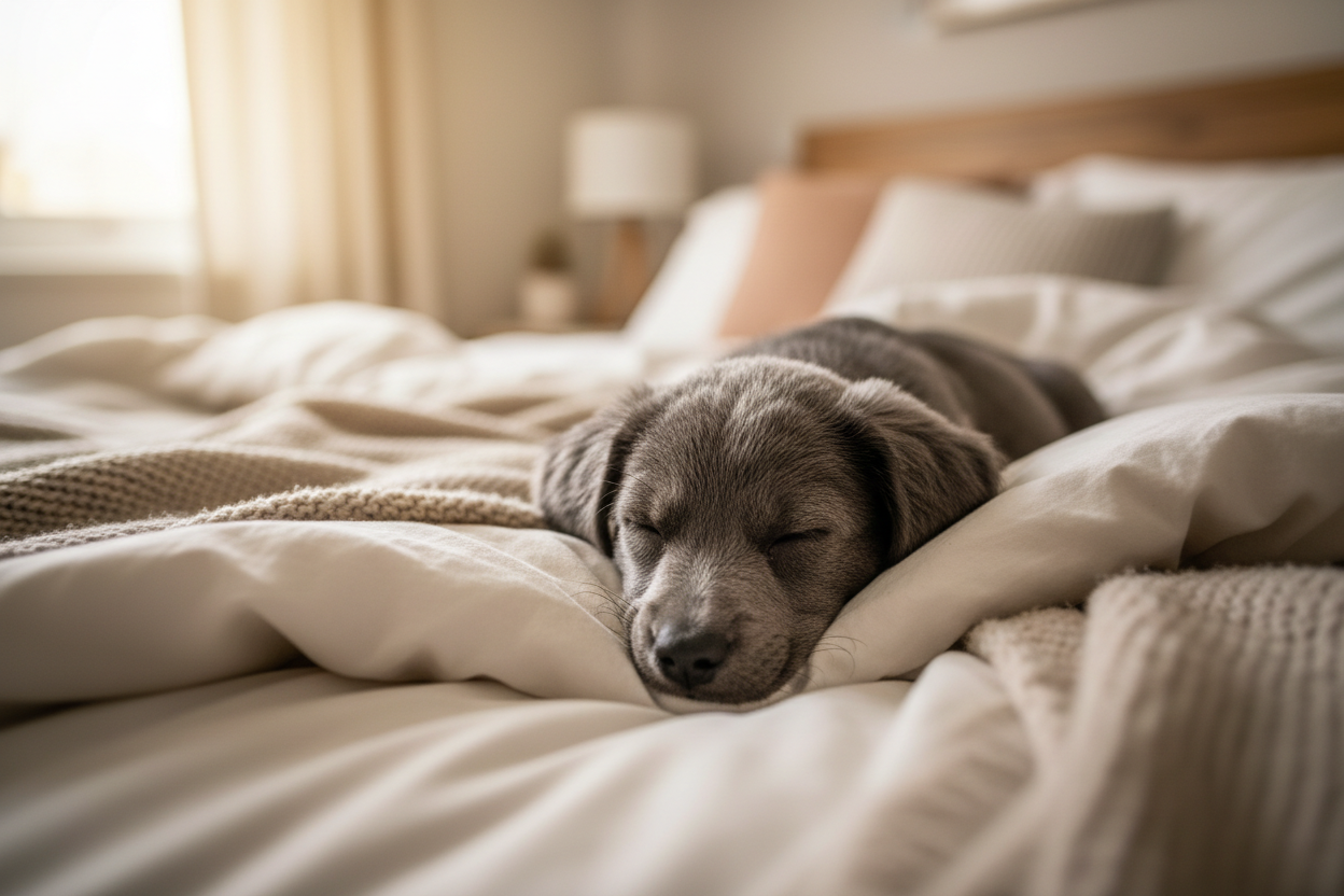 bitte auf einem bett liegend